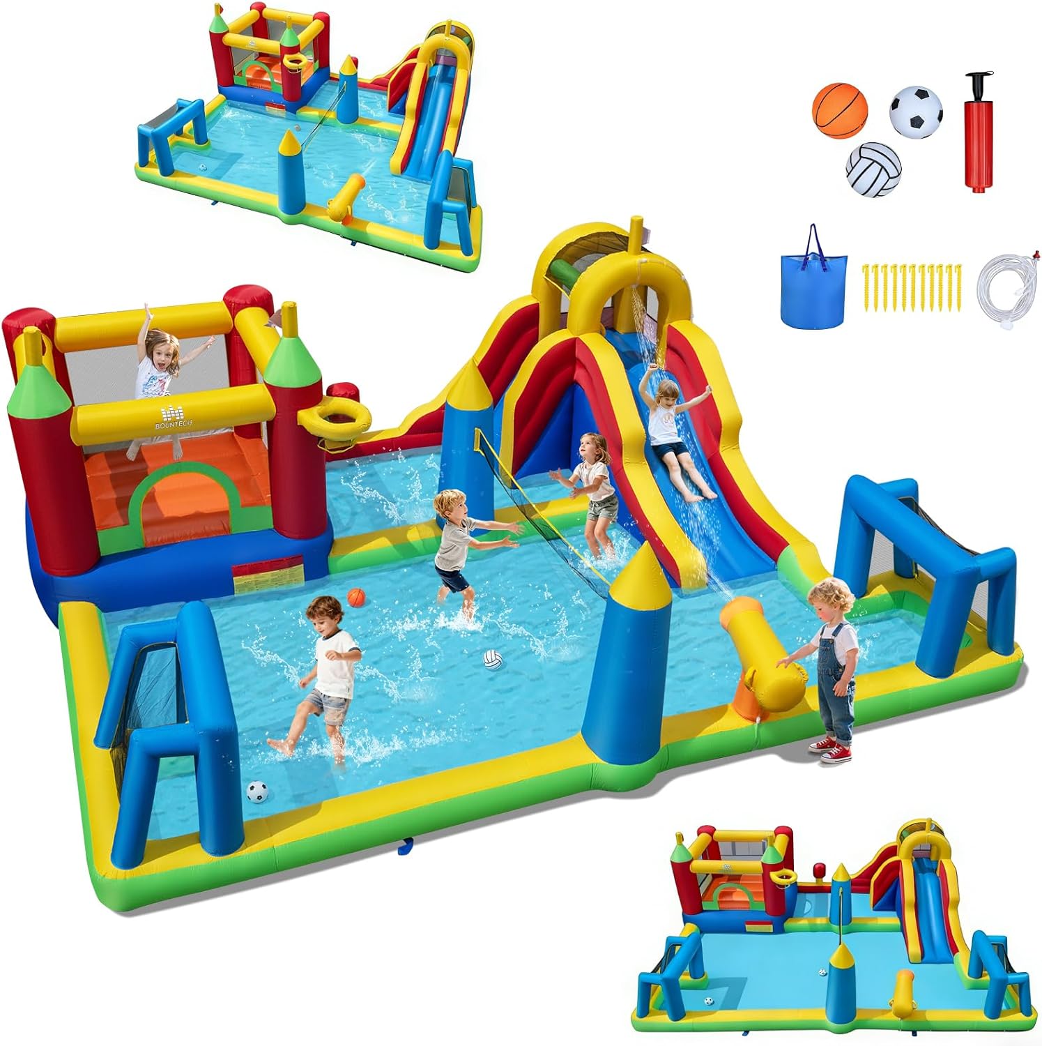 Kids Outdoor Water Slide - 9-in-1 Inflatable Water Slide Park, Bounce