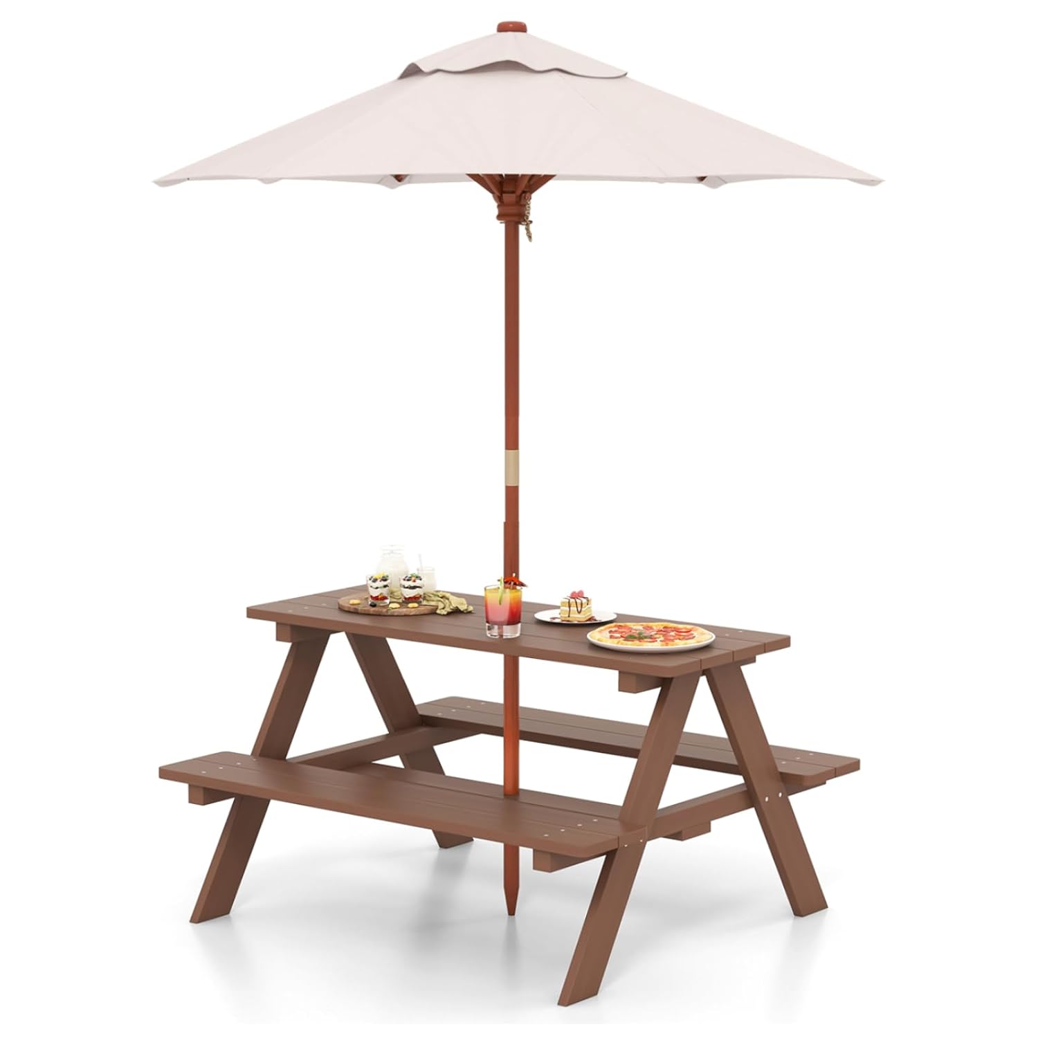 Kids Outdoor Bench With Umbrella - Wooden Kids Picnic Table & Bench