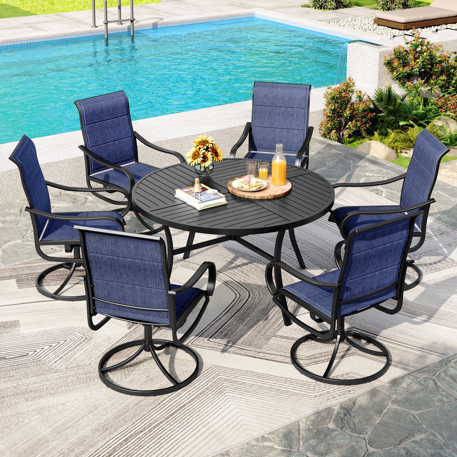 Kids Outdoor Umbrella - 7Piece Patio Dining Set with Umbrella