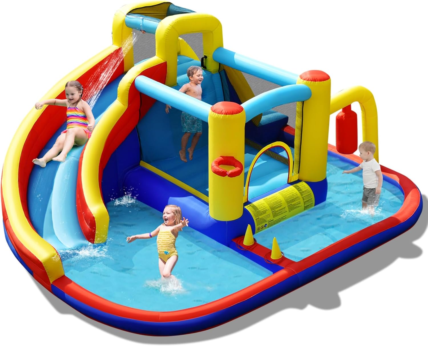 Kids Outdoor Water Slide - 6-in-1 Inflatable Water Park Bounce Castle
