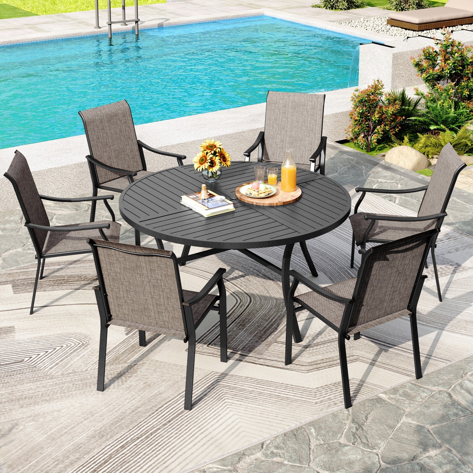 Kids Outdoor Table And Chairs With Umbrella - 7Piece Outdoor Table Chairs Set Patio