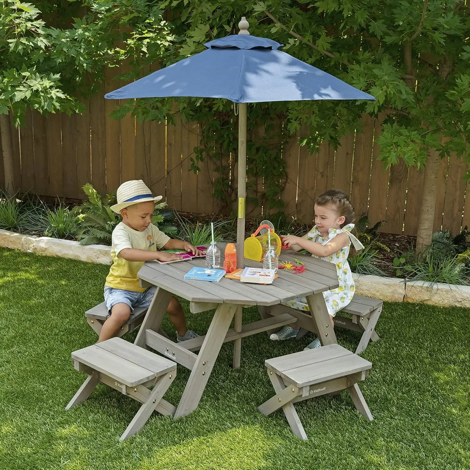 Kids Outdoor Table With Umbrella - A Octagon Table Stools Umbrella Set