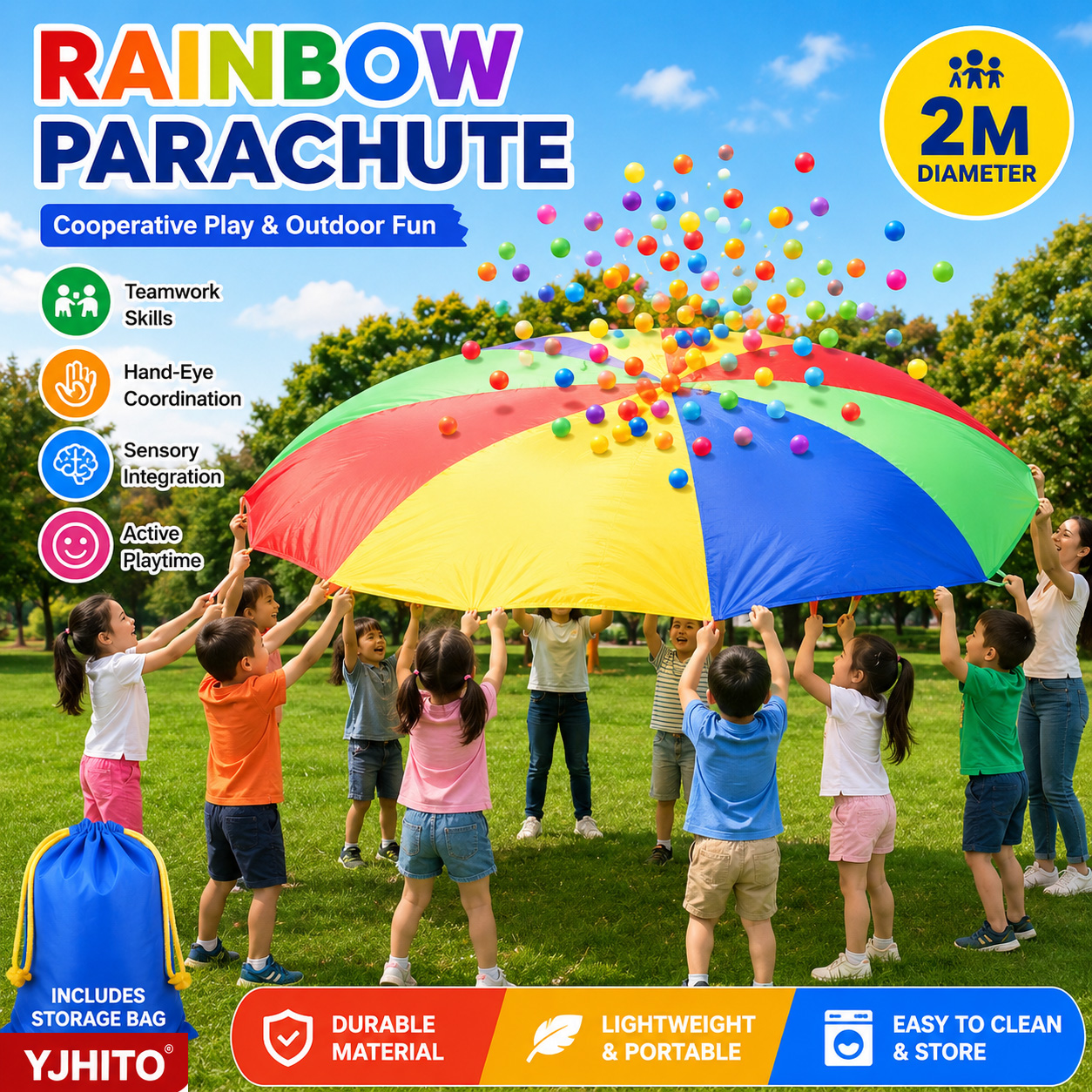 Kids Outdoor Umbrella - Children Rainbow Parachute Sensory Integration Training