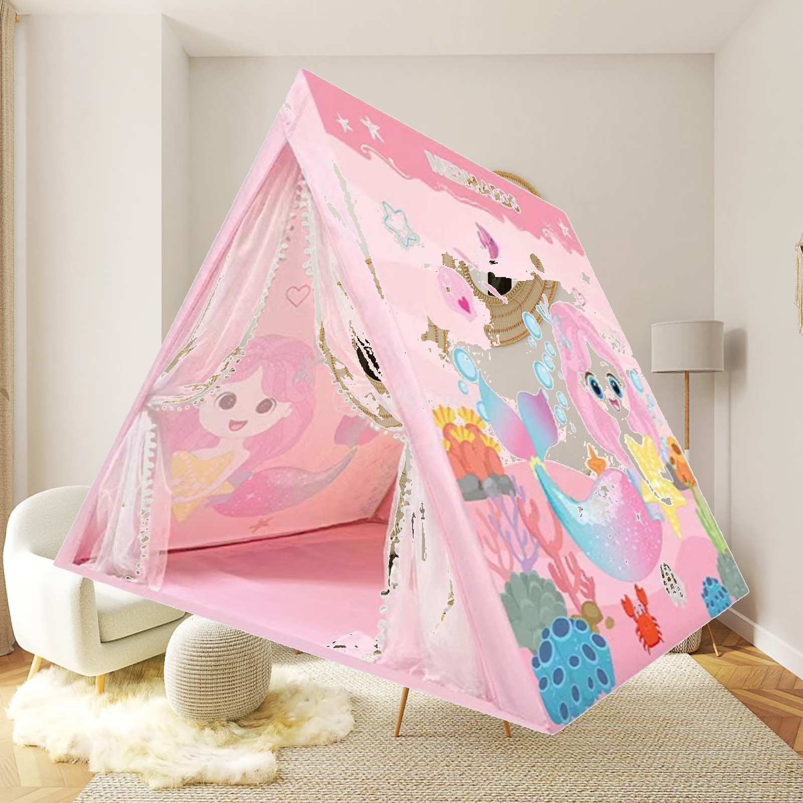 Kids Outdoor Teepee - Foldable Children Play Tent Castle Room