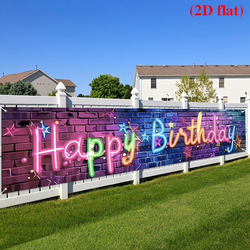 Kids Outdoor Fence - VIKAMA Neon Happy Birthday Banner Brick