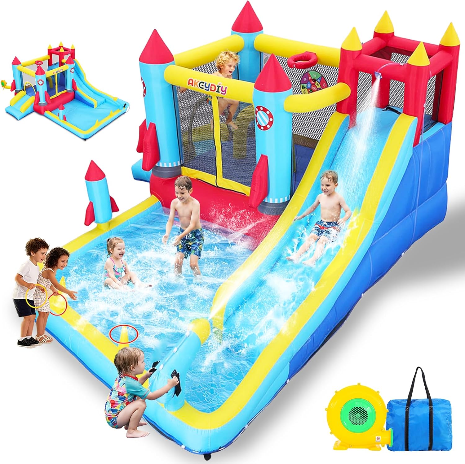 Kids Outdoor Water Slide - 12-in-1 Inflatable Bounce House with Dual