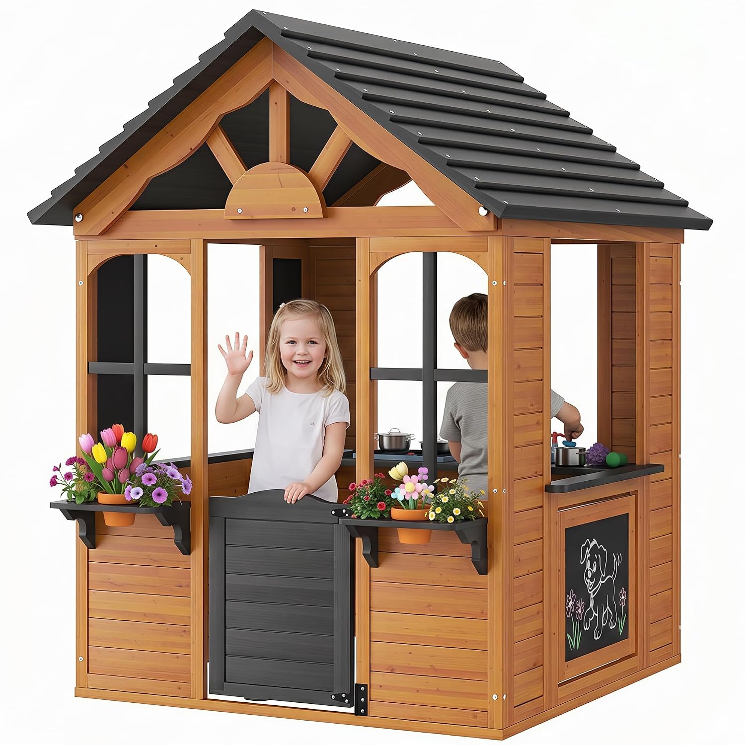 Kids Outdoor House With Kitchen - Kids Outdoor Playhouse Wooden Play House