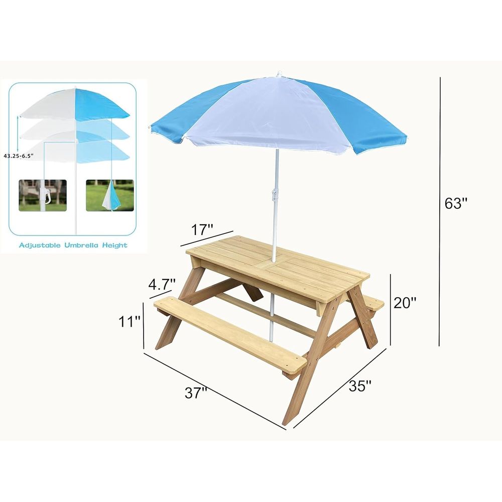Kids 3-in-1 Sand Water Activit – обзор и цена Kids Outdoor Bench With Umbrella