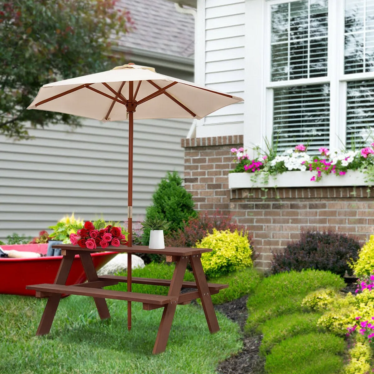 Children Outdoor 4 Seat Kids P – обзор и цена Kids Outdoor Table With Umbrella