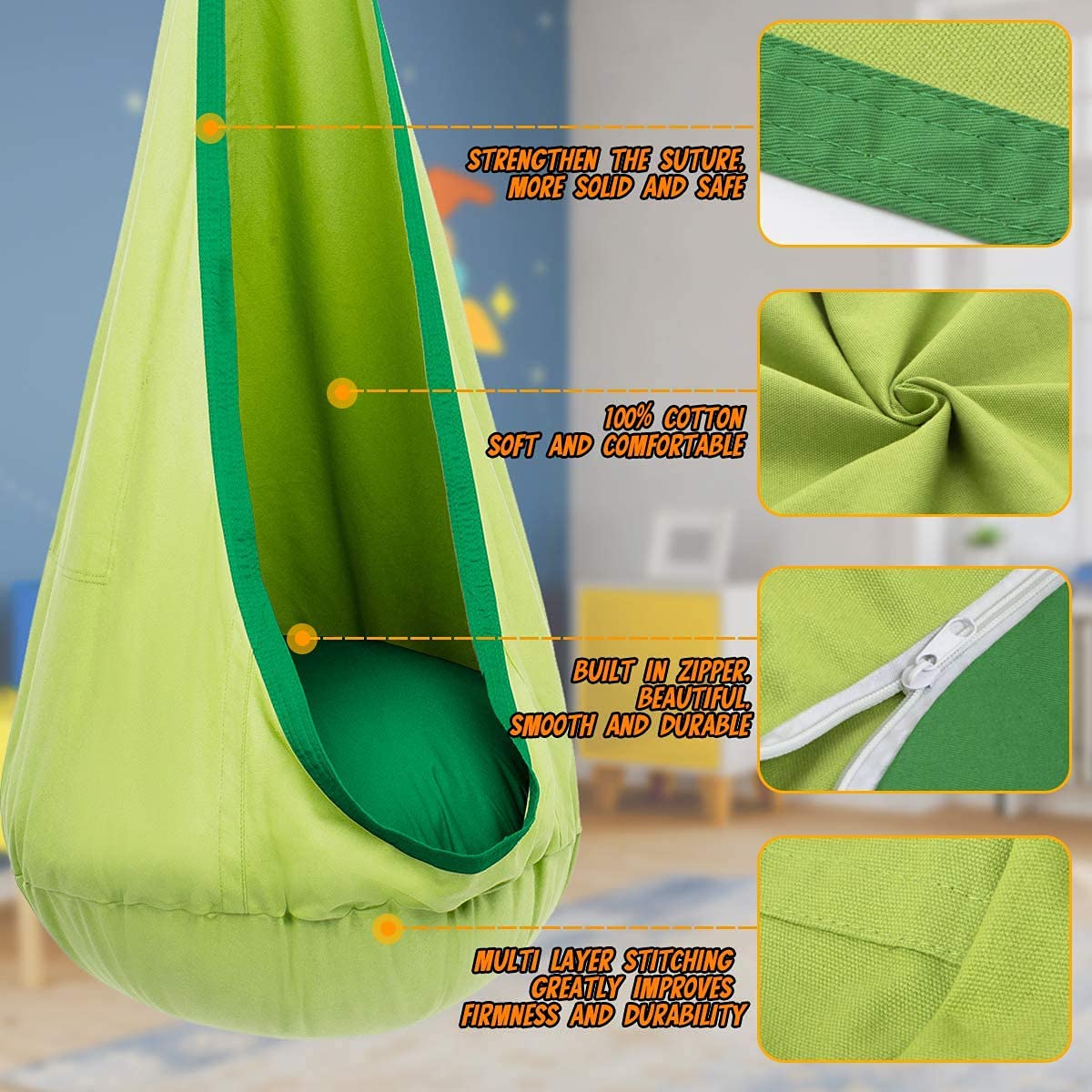 1Pc Kids Pod Swing Seat Cotton – обзор и цена Kids Yellow Outdoor Chair