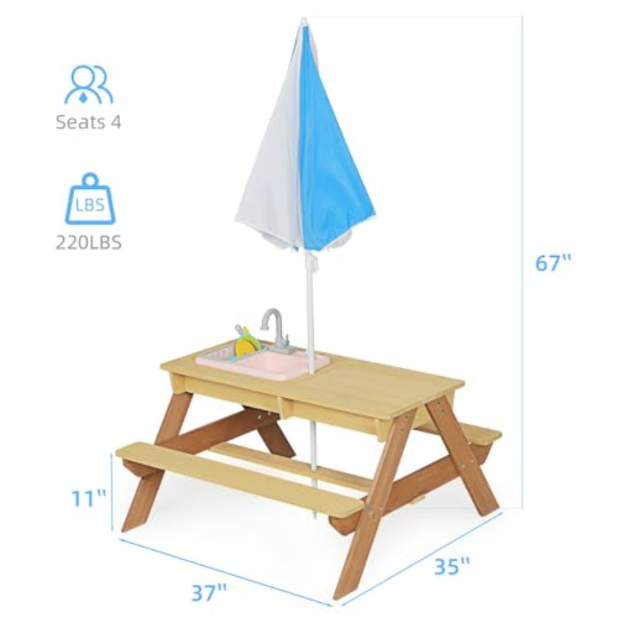 Outdoor kids picnic table with – обзор и цена Kids Outdoor Table With Umbrella