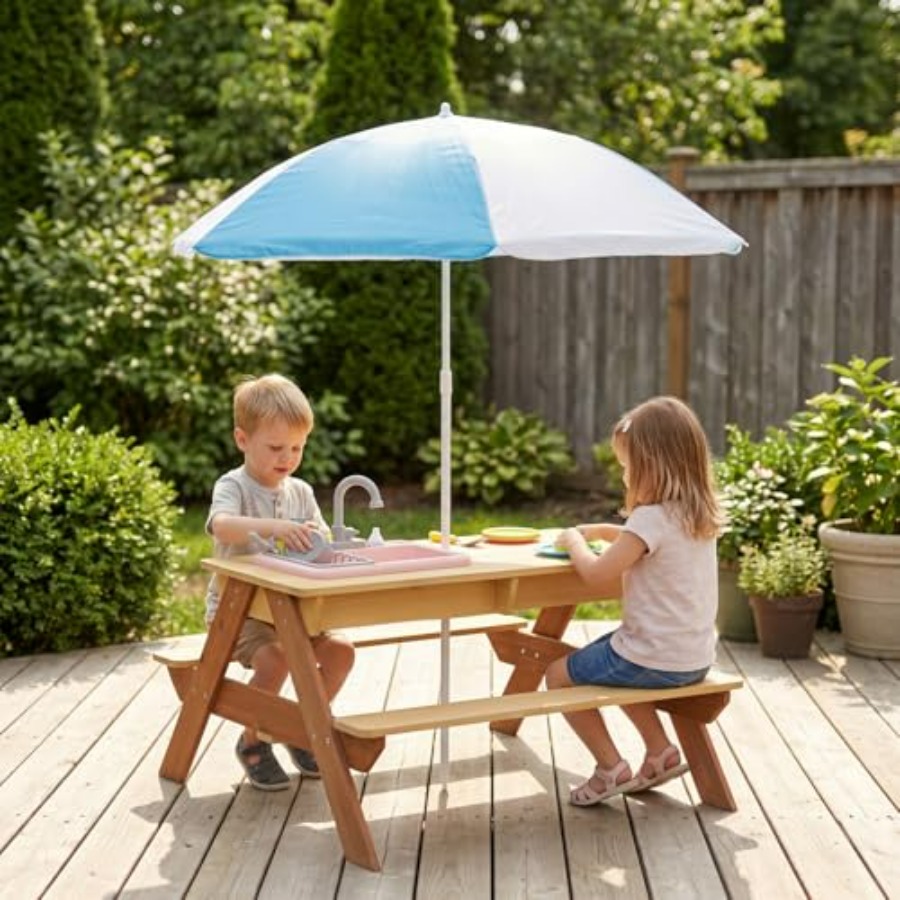 Outdoor kids picnic table with – обзор и цена Kids Outdoor Table With Umbrella