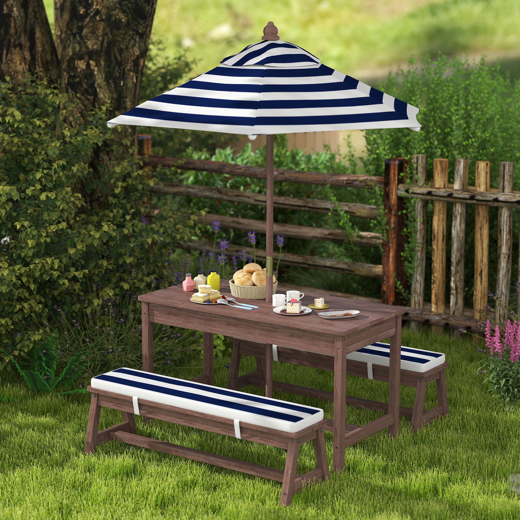 Outdoor Wooden Kids Picnic Tab – обзор и цена Kids Outdoor Bench With Umbrella