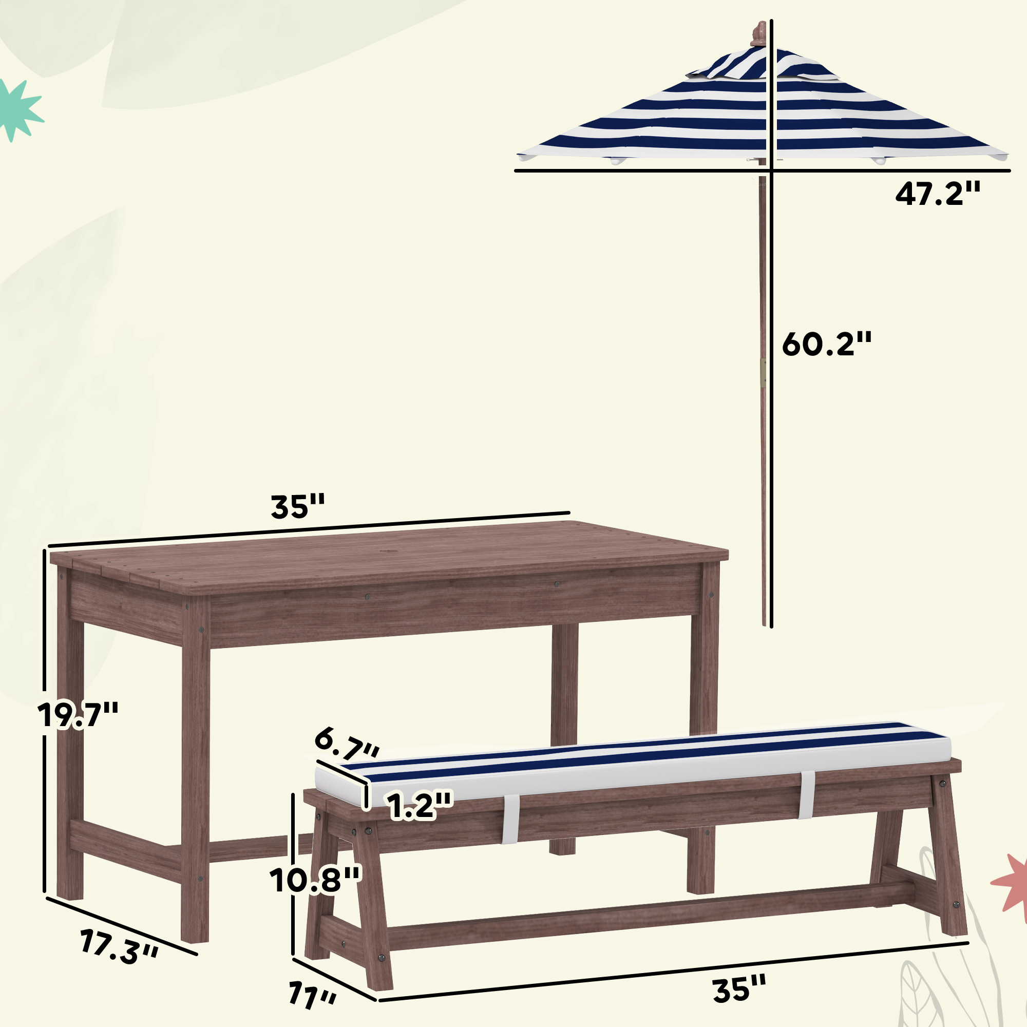 Outdoor Wooden Kids Picnic Tab – обзор и цена Kids Outdoor Bench With Umbrella