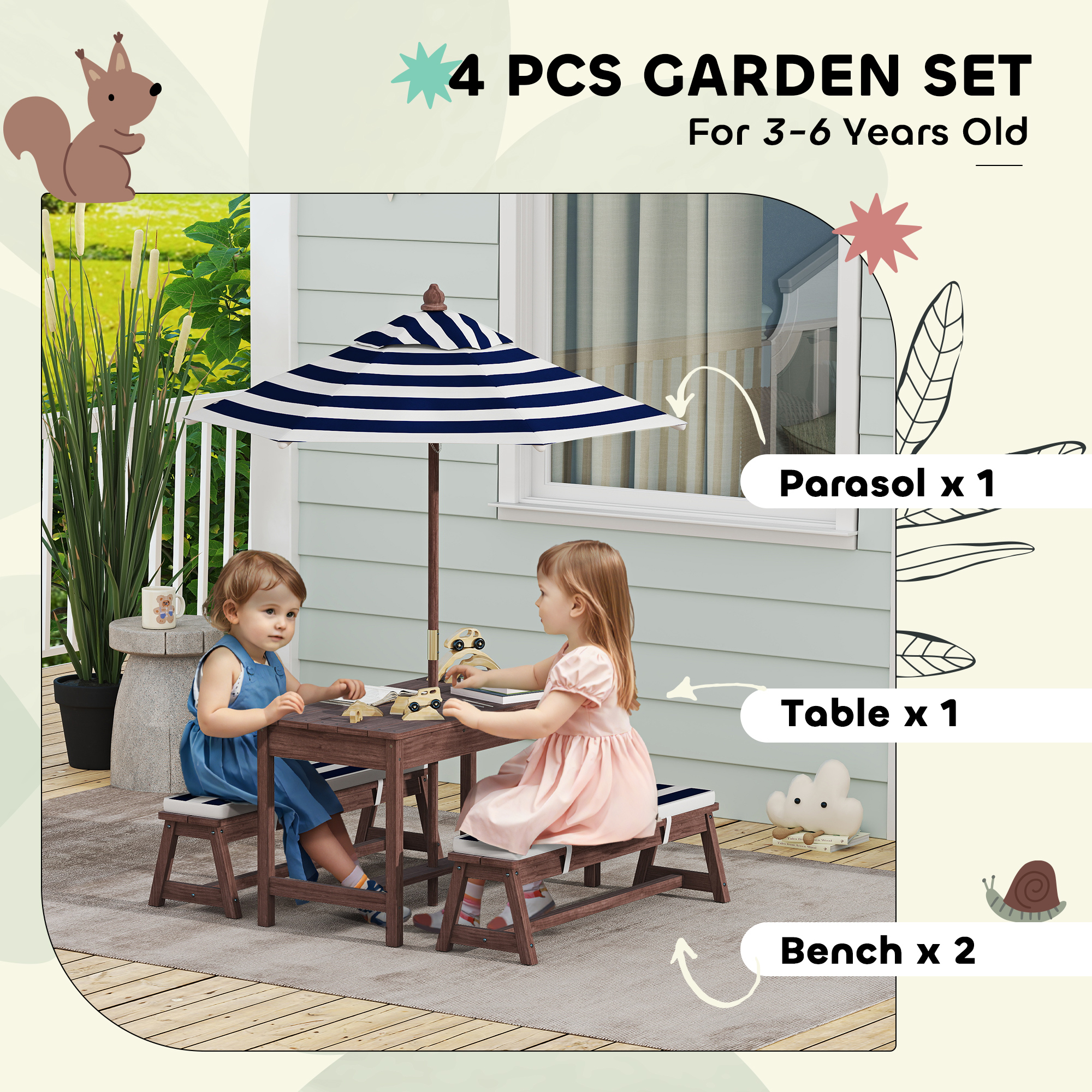 Outdoor Wooden Kids Picnic Tab – обзор и цена Kids Outdoor Bench With Umbrella
