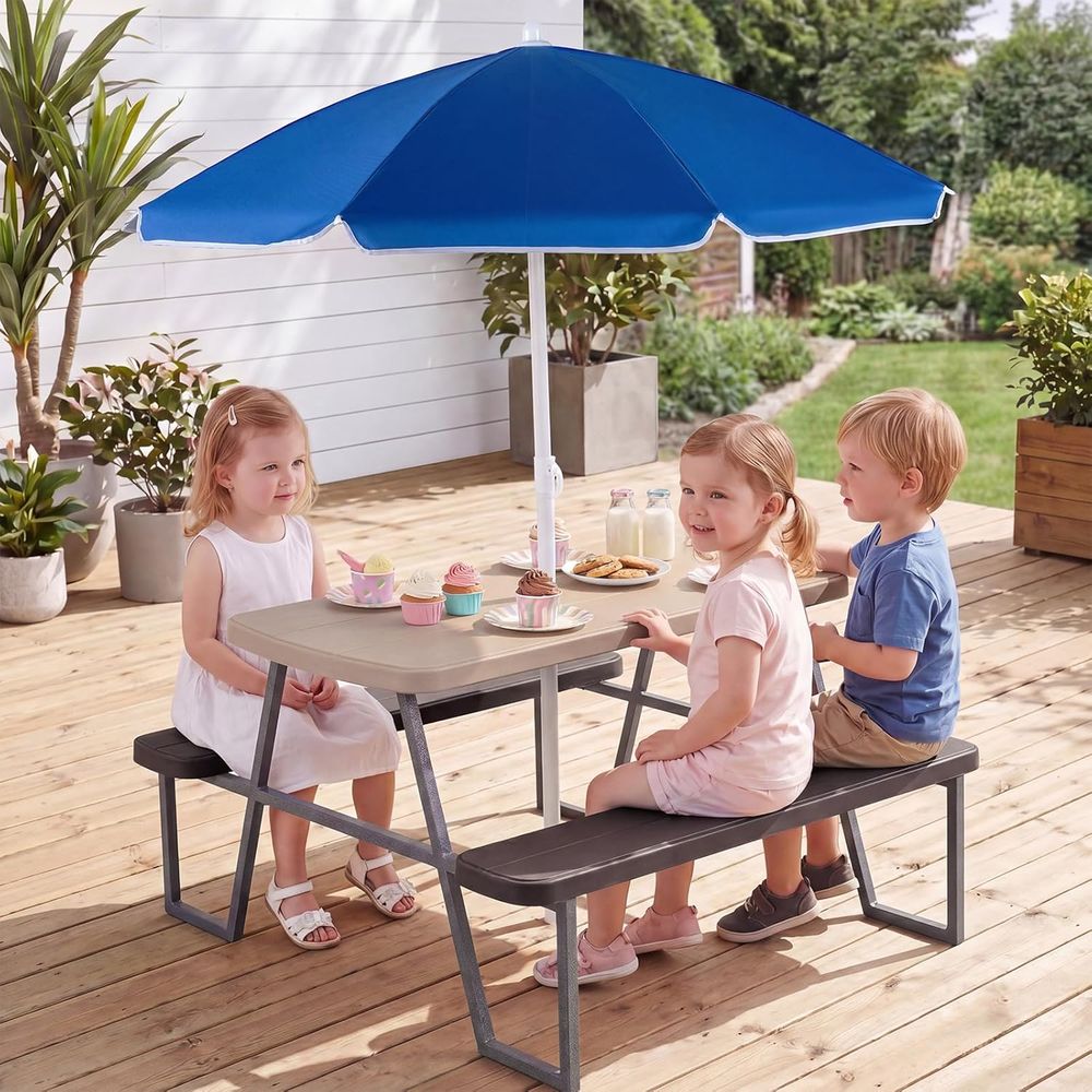 Kids Picnic Table, Toddler Out – обзор и цена Kids Outdoor Bench With Umbrella
