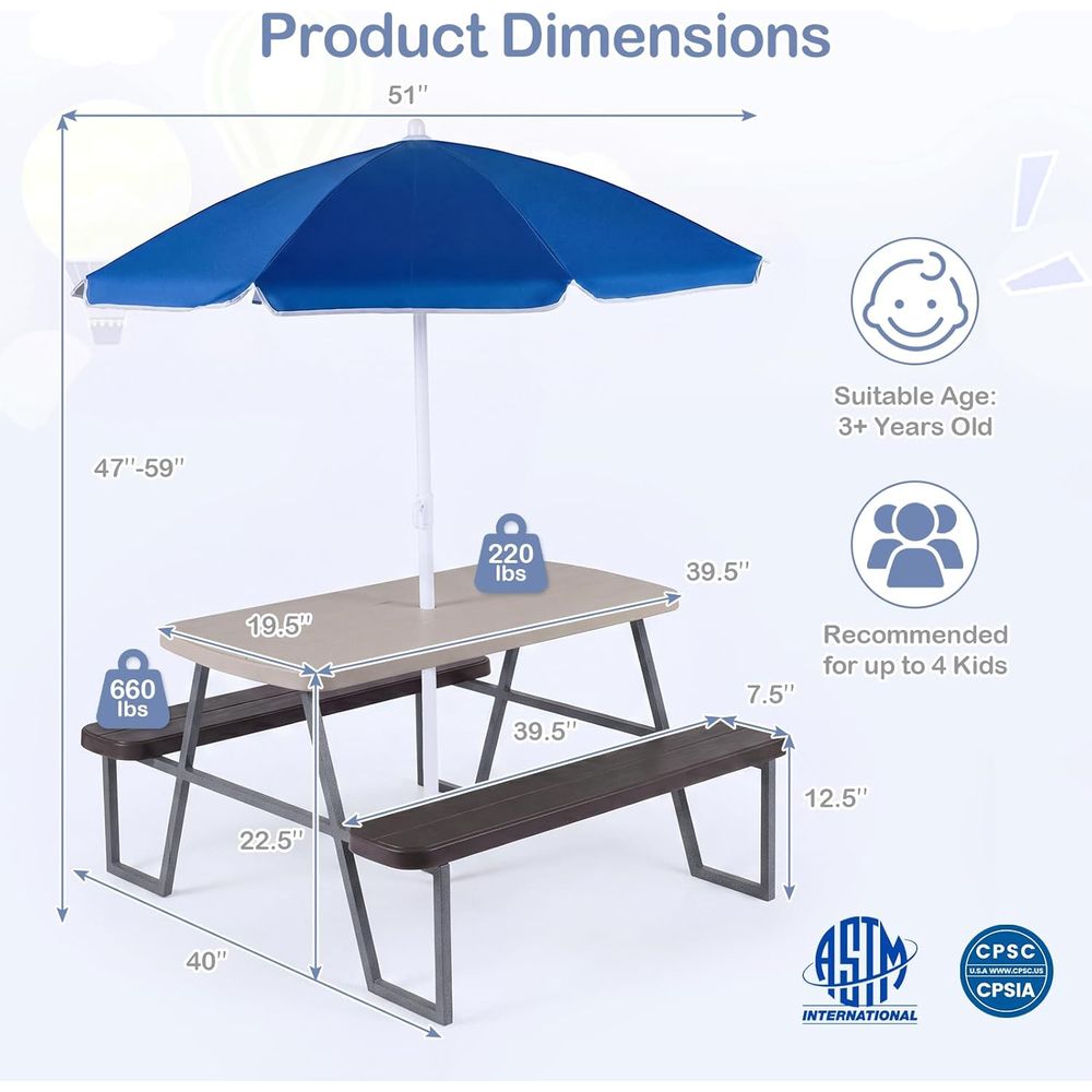 Kids Picnic Table, Toddler Out – обзор и цена Kids Outdoor Bench With Umbrella
