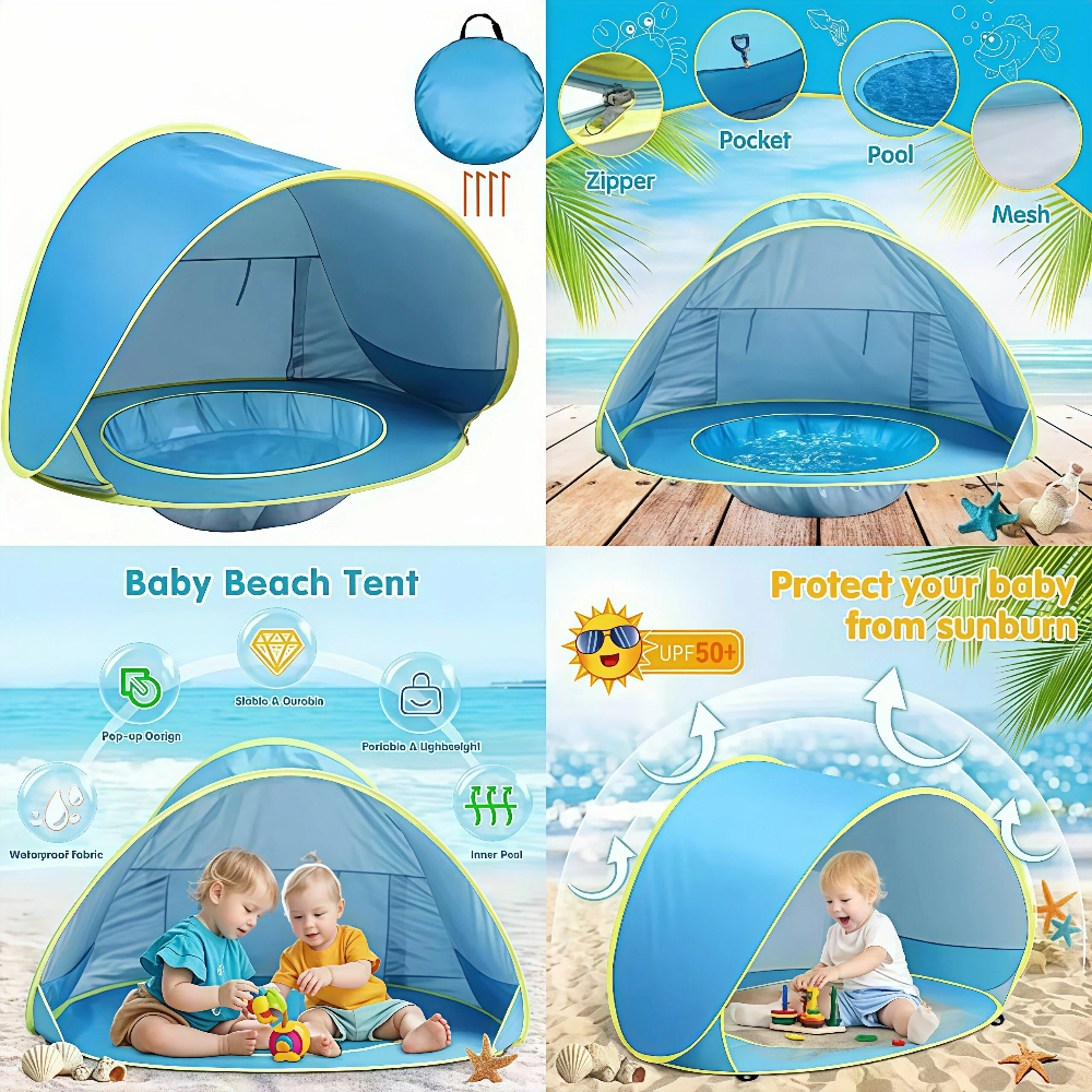 Baby Beach Tent with Pool UPF5 – обзор и цена Kids Outdoor Teepee