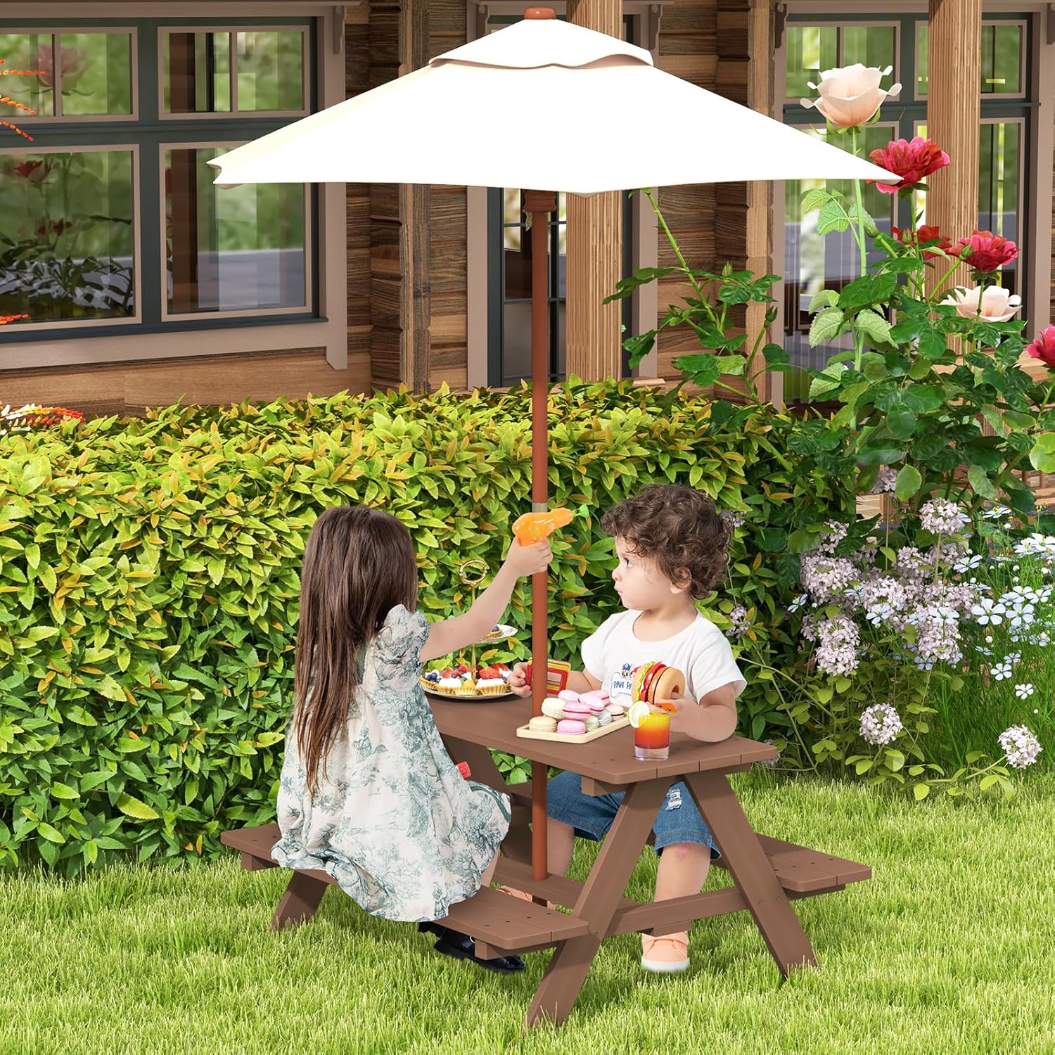 Wooden Kids Picnic Table & Ben – обзор и цена Kids Outdoor Bench With Umbrella
