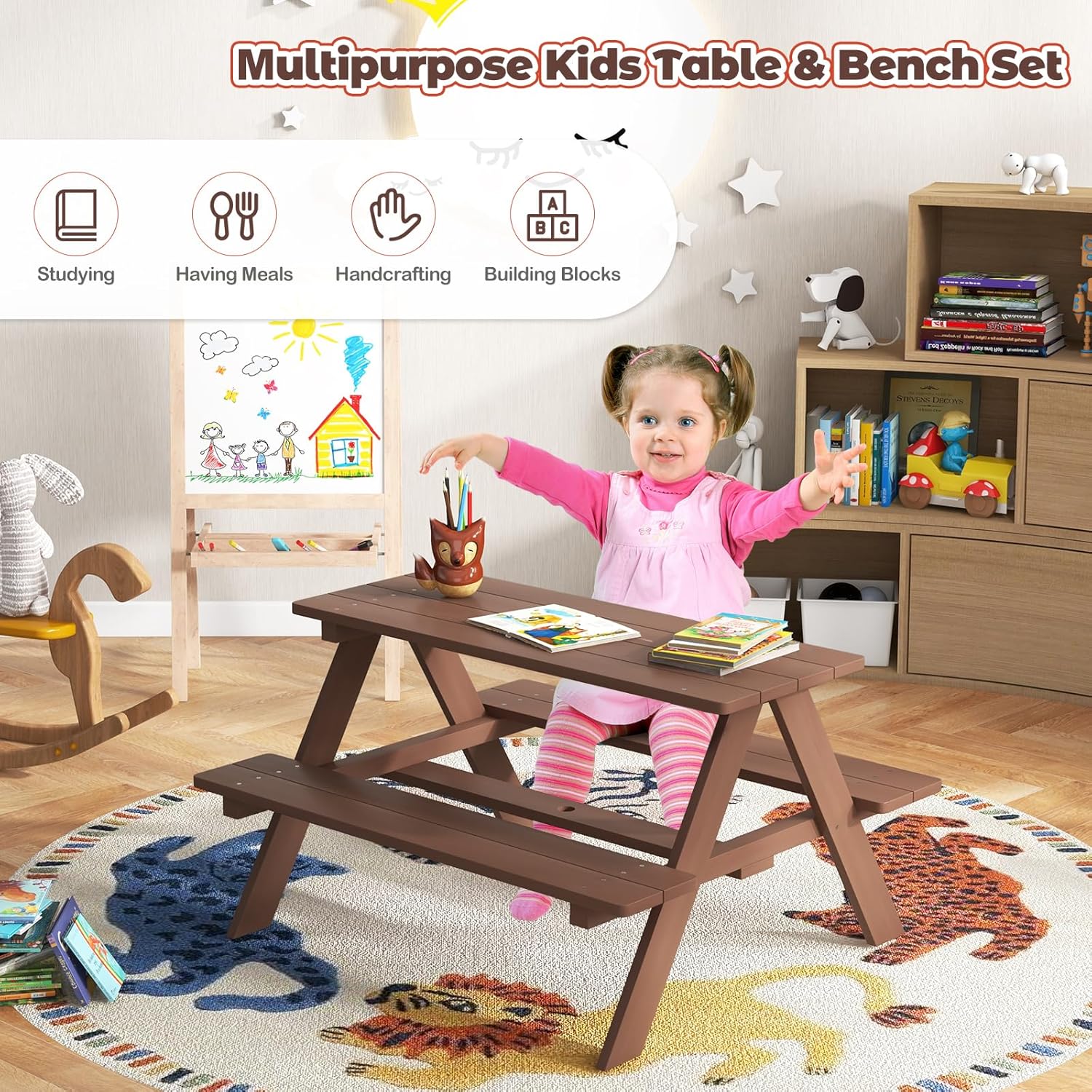 Wooden Kids Picnic Table & Ben – обзор и цена Kids Outdoor Bench With Umbrella