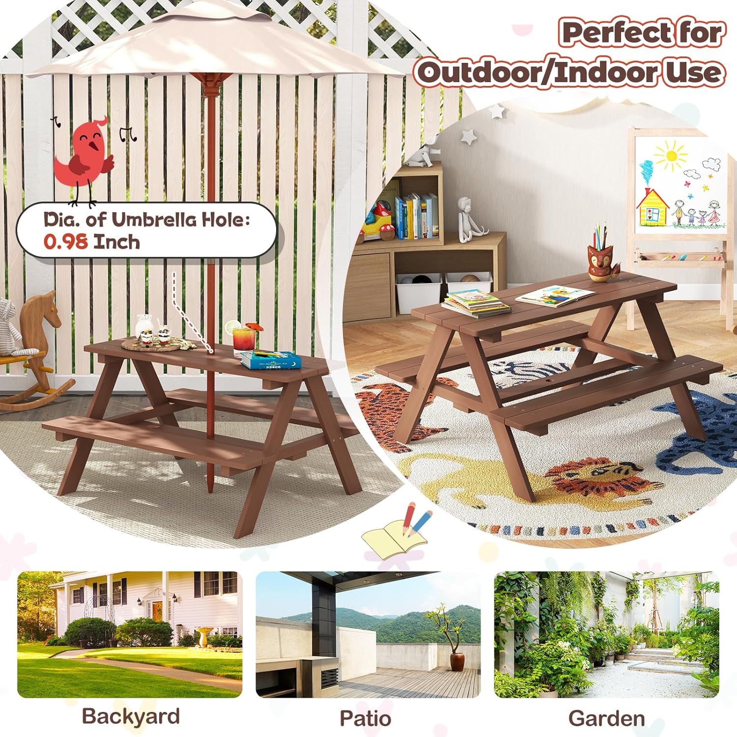 Wooden Kids Picnic Table & Ben – обзор и цена Kids Outdoor Bench With Umbrella