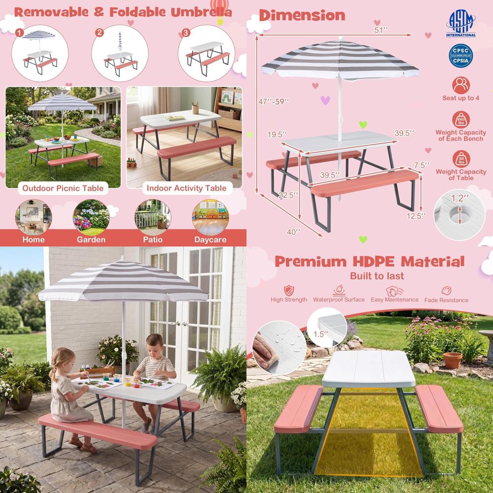 4-Person Toddler Picnic Table  – обзор и цена Kids Outdoor Bench With Umbrella