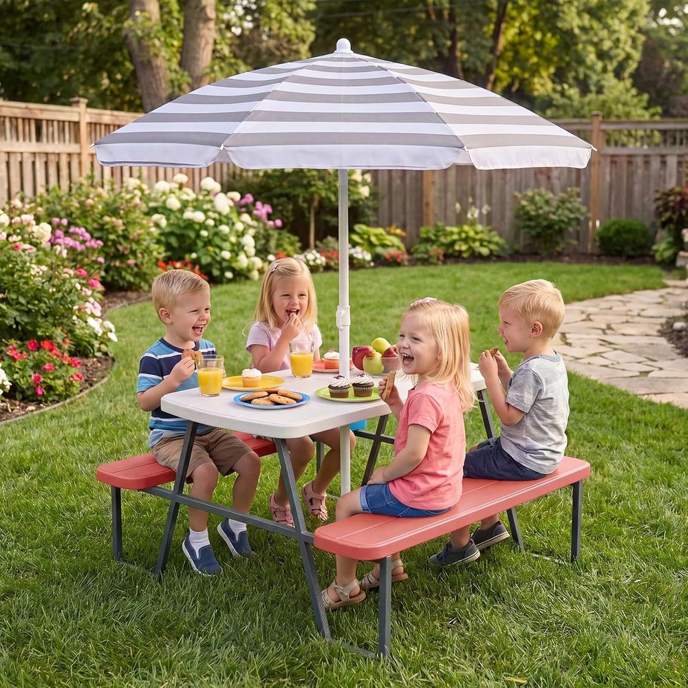 4-Person Toddler Picnic Table  – обзор и цена Kids Outdoor Bench With Umbrella