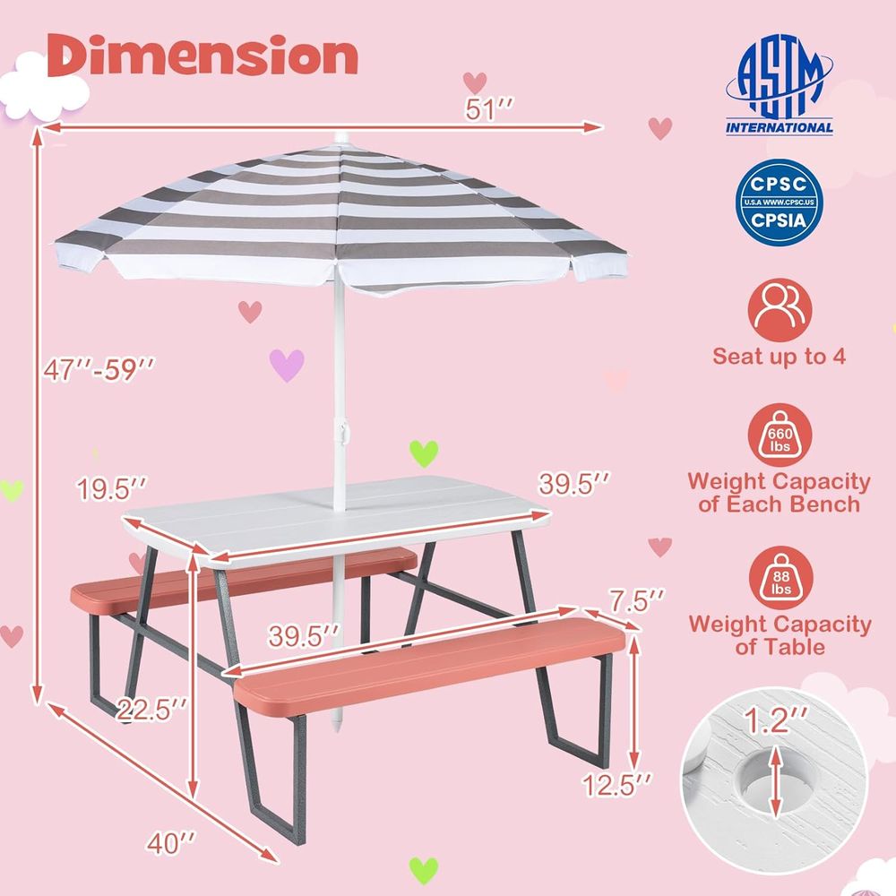 4-Person Toddler Picnic Table  – обзор и цена Kids Outdoor Bench With Umbrella