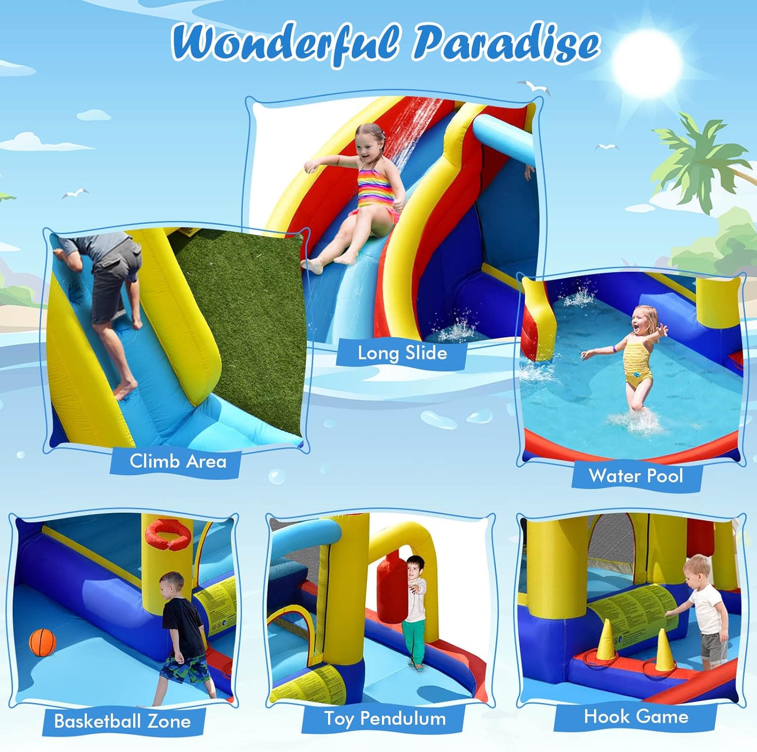 6-in-1 Inflatable Water Park B – обзор и цена Kids Outdoor Water Slide