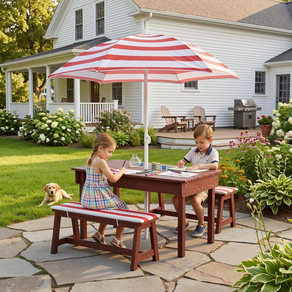Kids Picnic Table with Umbrell – обзор и цена Kids Outdoor Bench With Umbrella