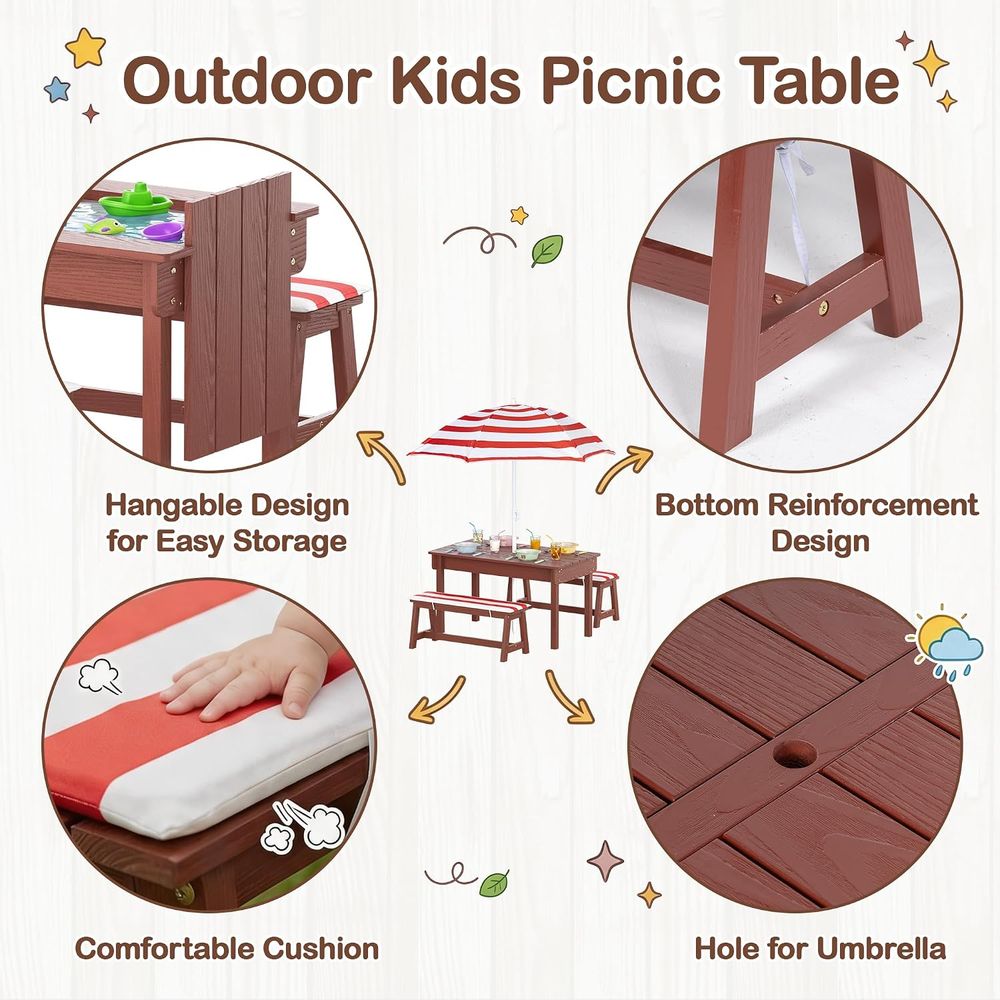 Kids Picnic Table with Umbrell – обзор и цена Kids Outdoor Bench With Umbrella