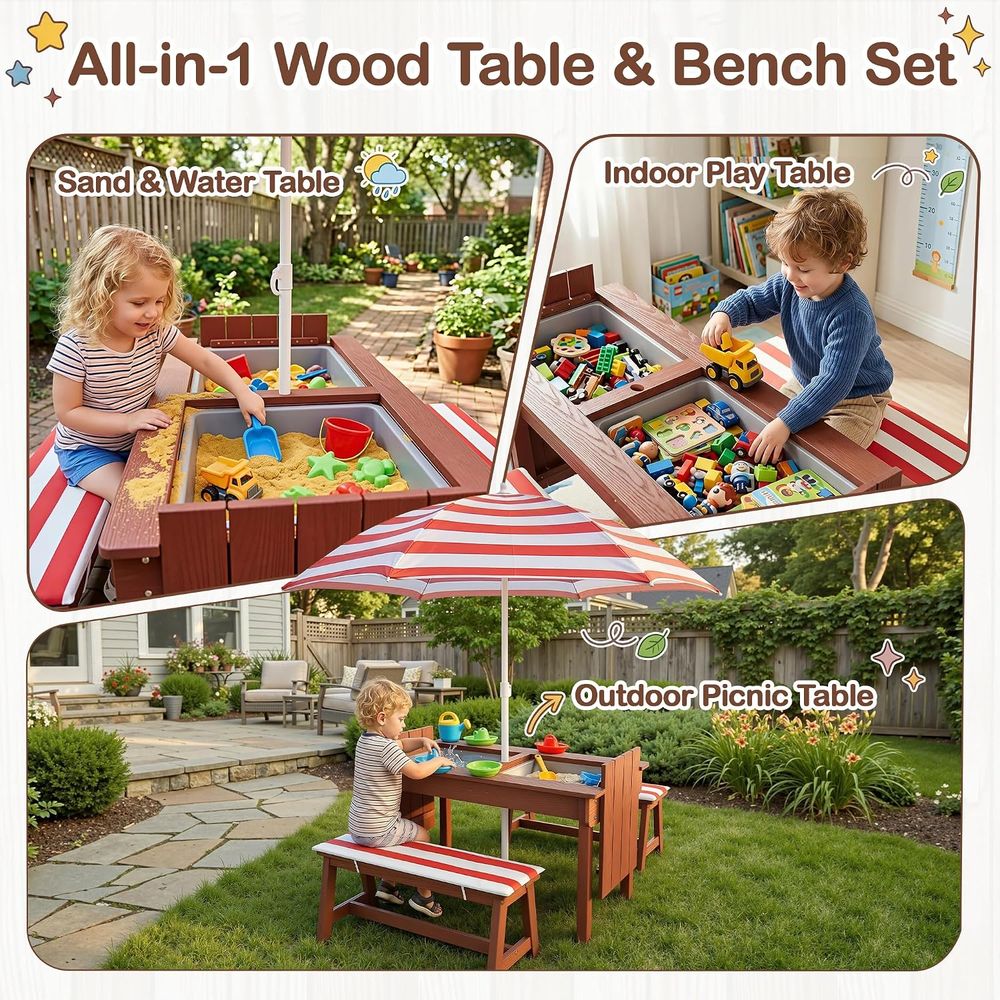 Kids Picnic Table with Umbrell – обзор и цена Kids Outdoor Bench With Umbrella