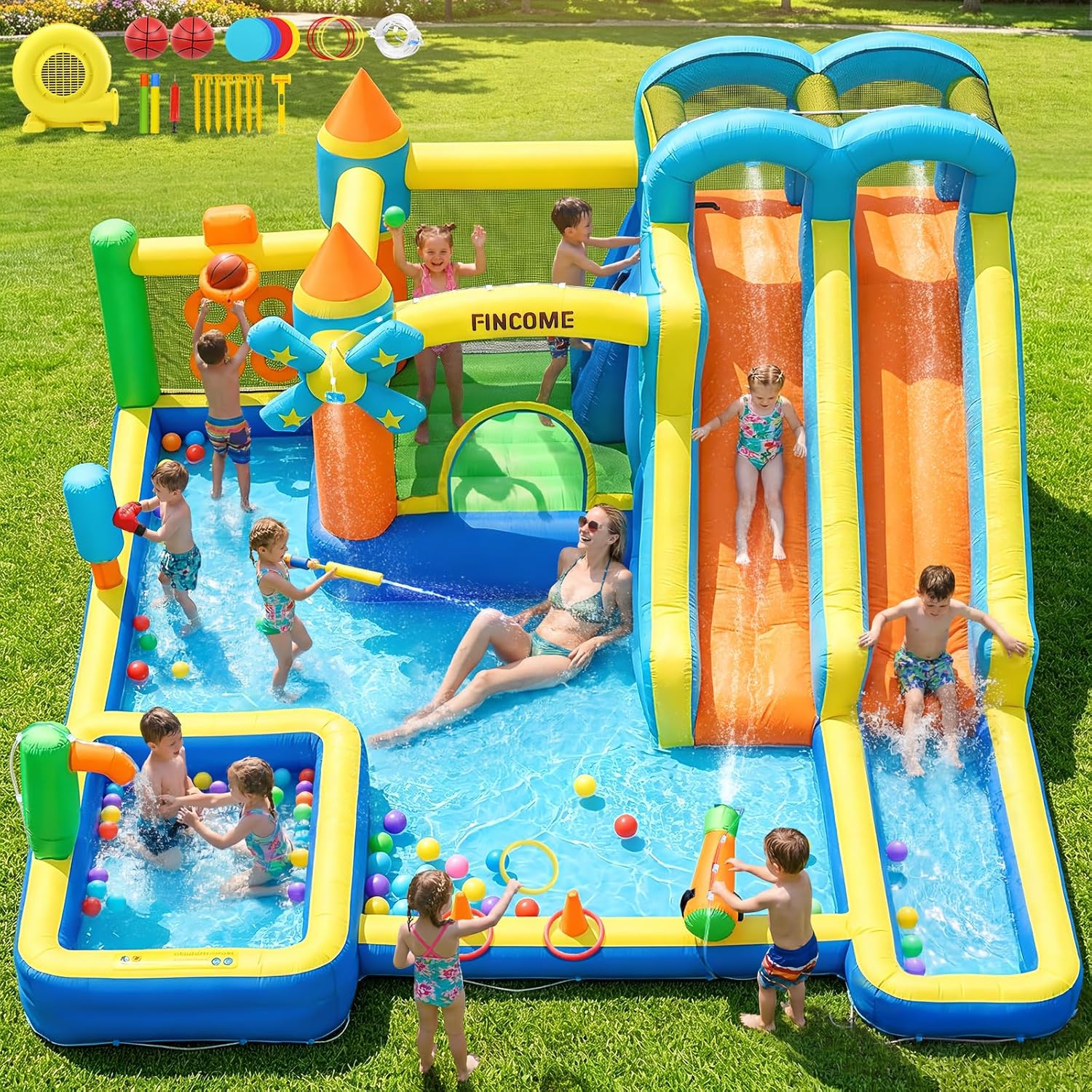 10-in-1 Inflatable Bouncy Cast – обзор и цена Kids Outdoor Water Slide