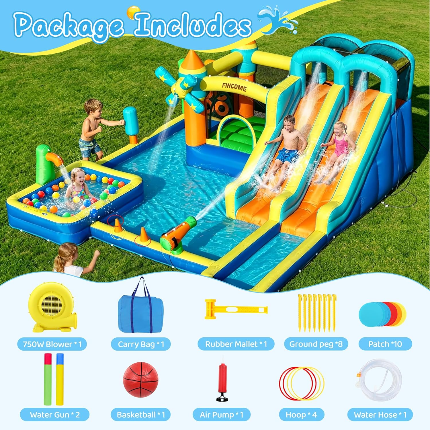 10-in-1 Inflatable Bouncy Cast – обзор и цена Kids Outdoor Water Slide