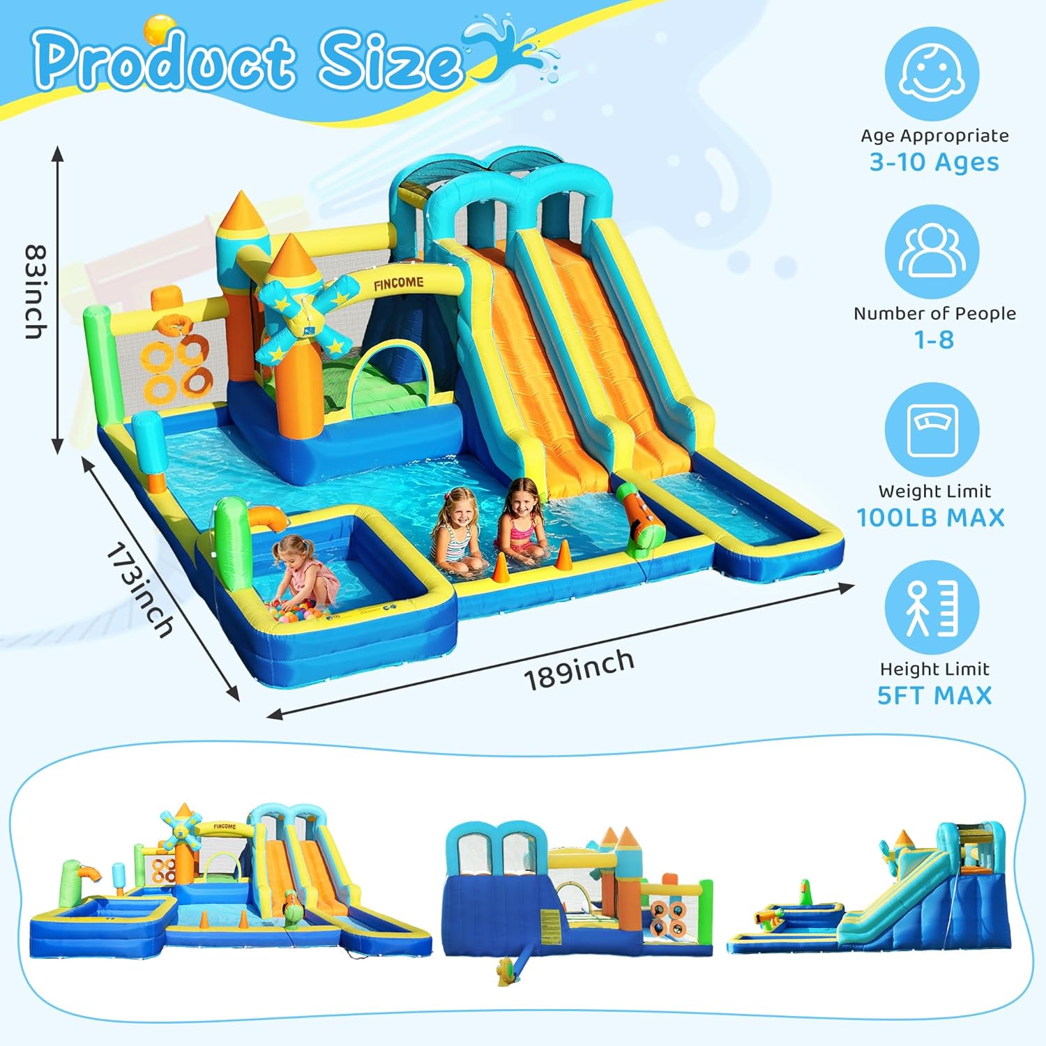 10-in-1 Inflatable Bouncy Cast – обзор и цена Kids Outdoor Water Slide