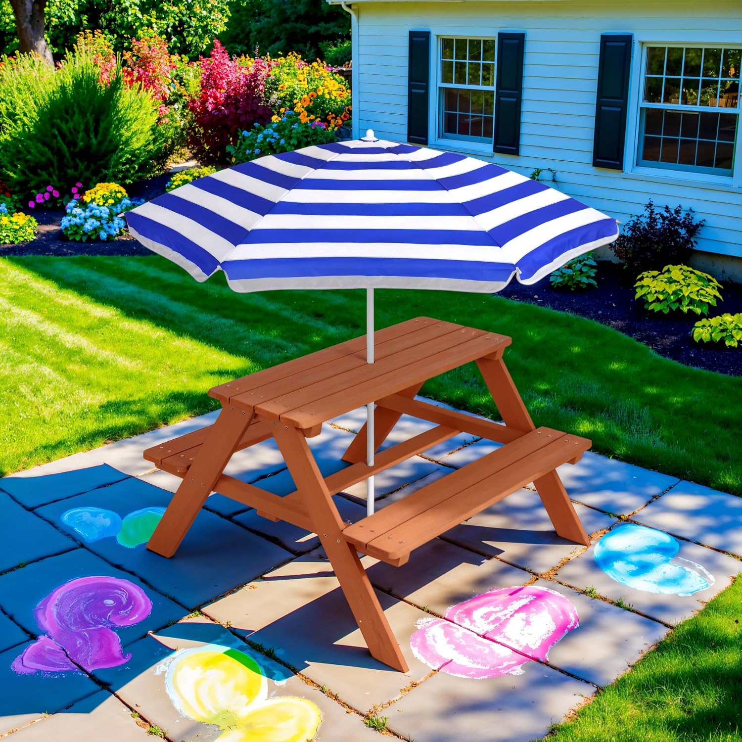 Wooden Kids Picnic Table with  – обзор и цена Kids Outdoor Bench With Umbrella