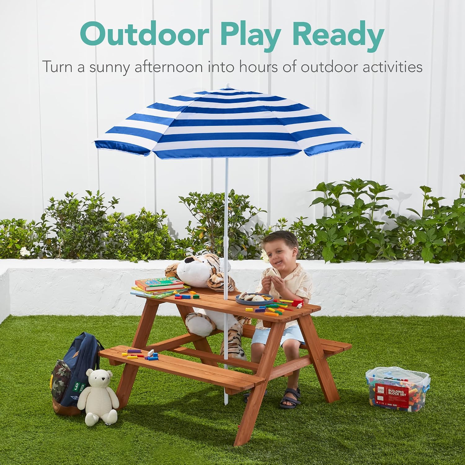 Wooden Kids Picnic Table with  – обзор и цена Kids Outdoor Bench With Umbrella