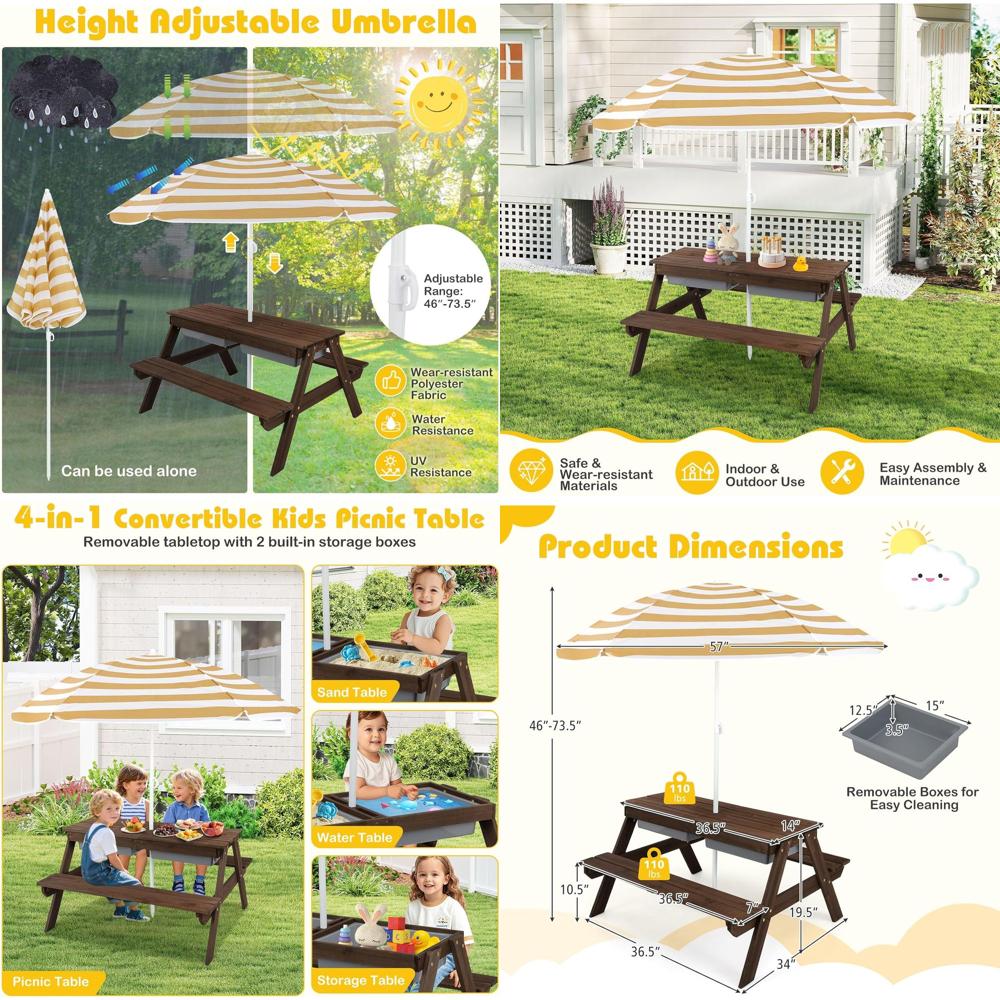 Kids Picnic Table with Sensory – обзор и цена Kids Outdoor Table With Umbrella