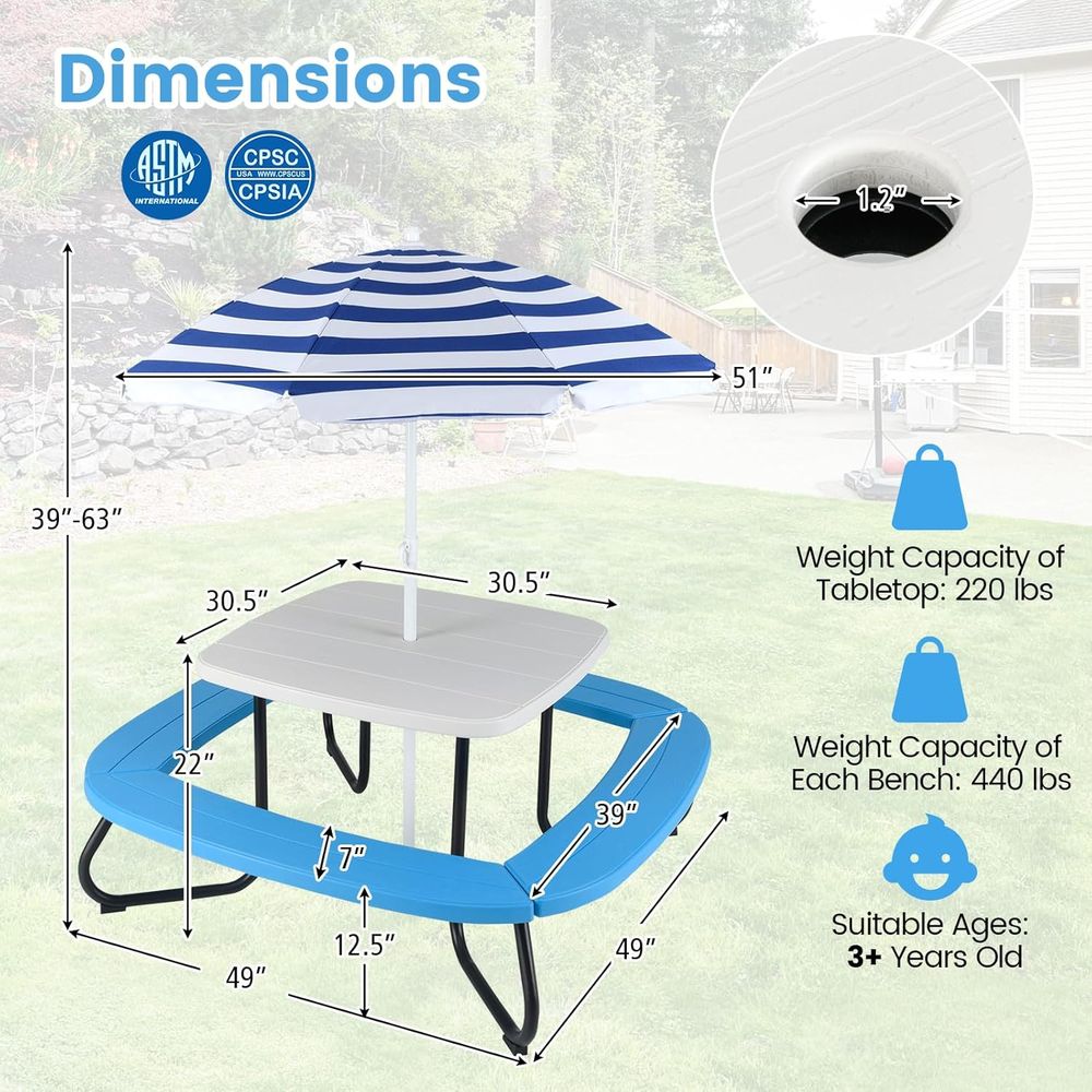 Kids Picnic Table, 8 Person Ki – обзор и цена Kids Outdoor Table And Chairs With Umbrella