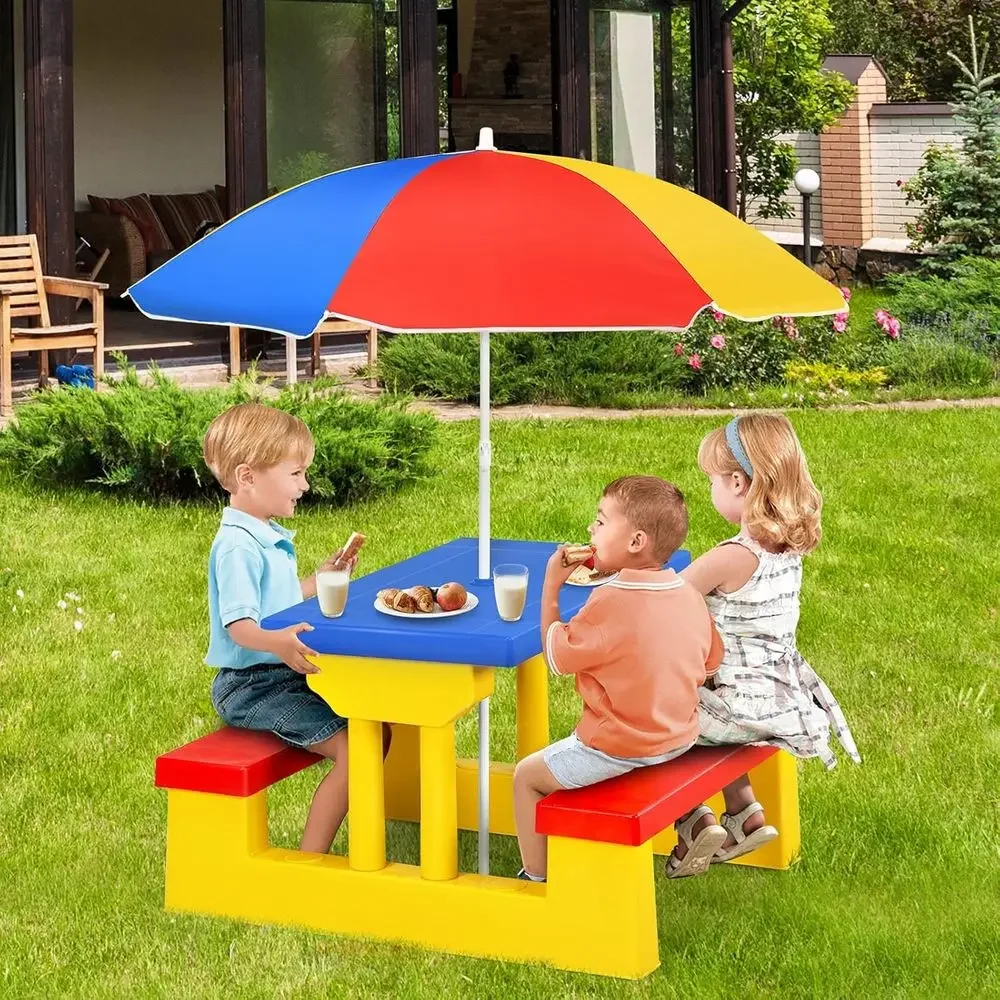 Multicolor Outdoor Kids Picnic – обзор и цена Kids Outdoor Bench With Umbrella