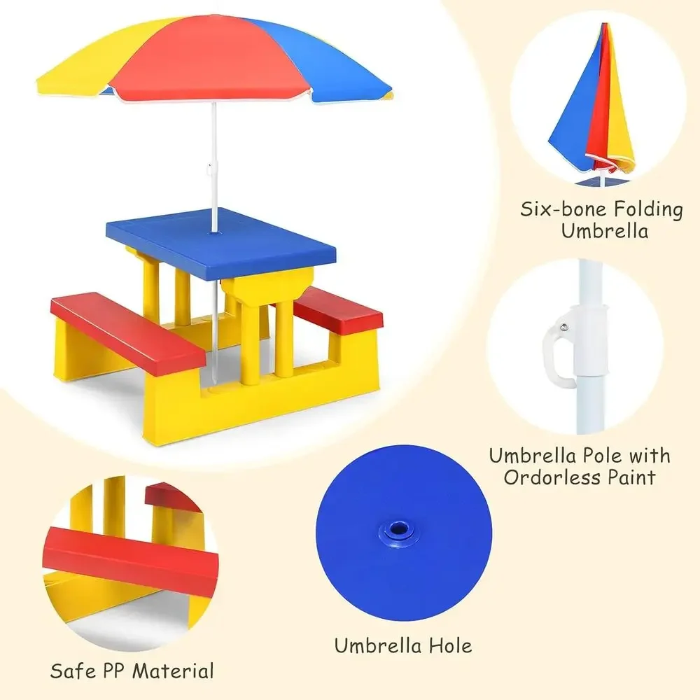 Multicolor Outdoor Kids Picnic – обзор и цена Kids Outdoor Bench With Umbrella