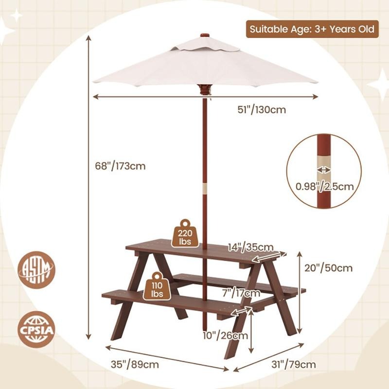 Outdoor 4-Seat Kids Picnic Tab – обзор и цена Kids Outdoor Bench With Umbrella