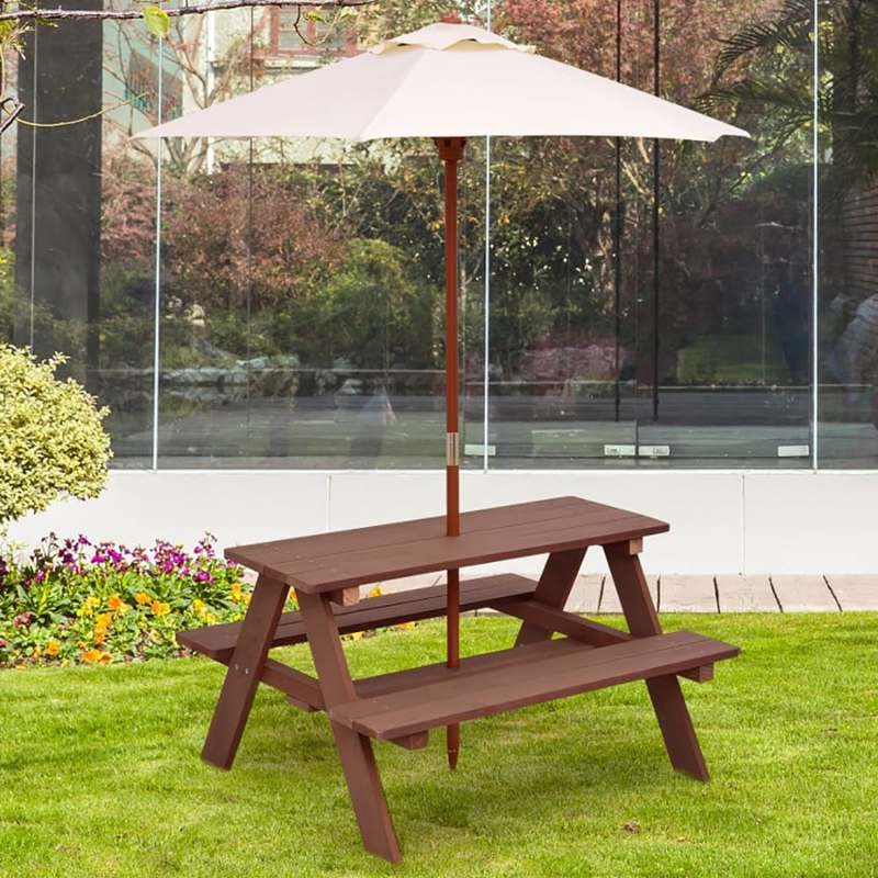 Outdoor 4-Seat Kids Picnic Tab – обзор и цена Kids Outdoor Bench With Umbrella