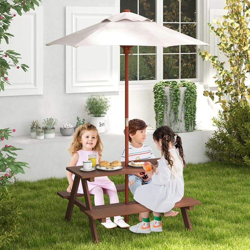 Outdoor 4-Seat Kids Picnic Tab – обзор и цена Kids Outdoor Bench With Umbrella