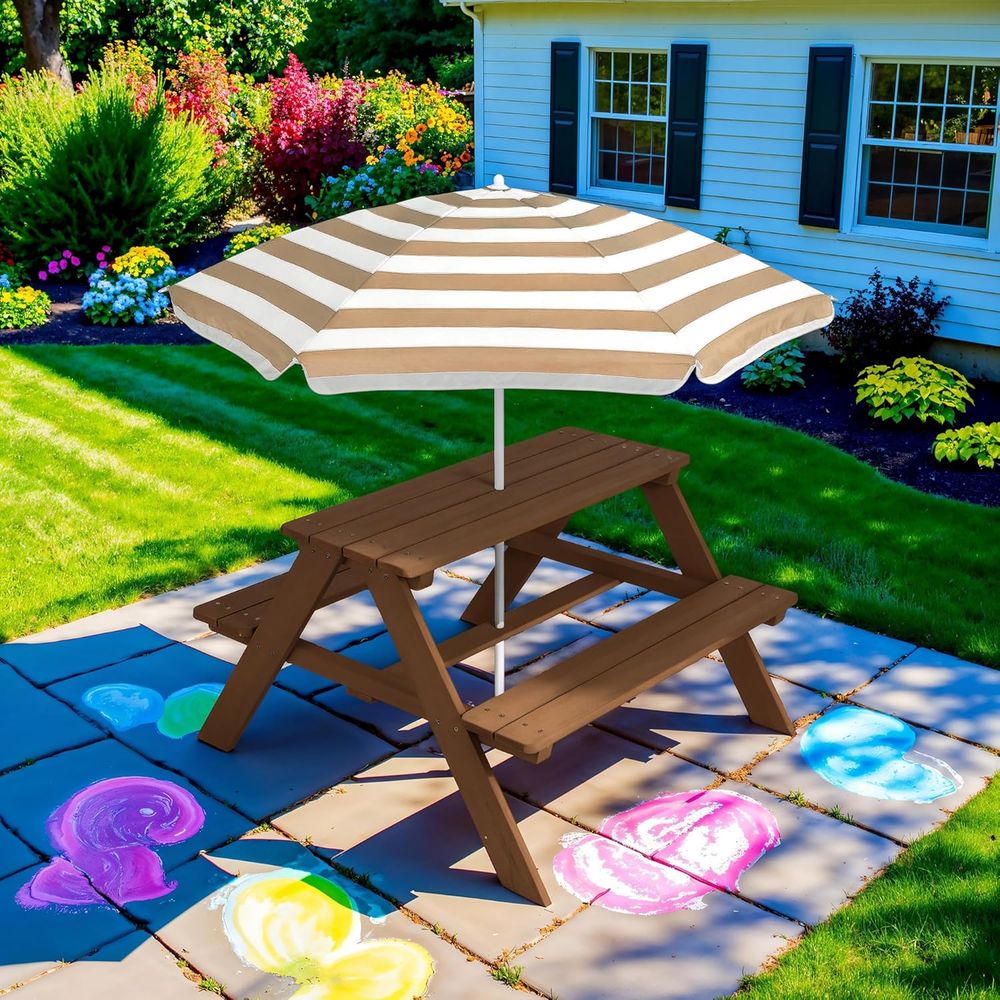 Wooden Kids Picnic Table with  – обзор и цена Kids Outdoor Bench With Umbrella