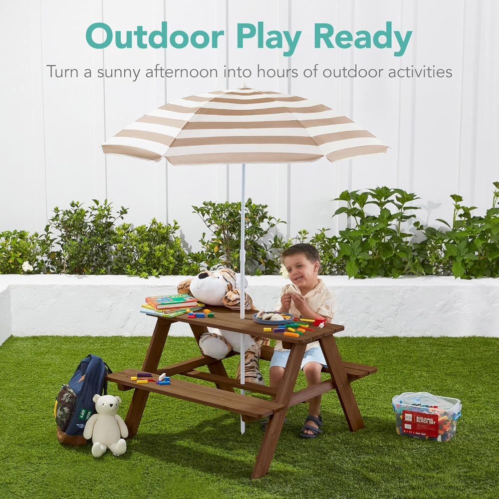 Wooden Kids Picnic Table with  – обзор и цена Kids Outdoor Bench With Umbrella