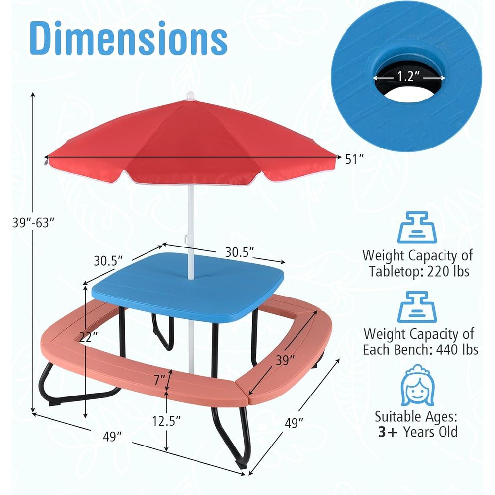 Kids Picnic Table, 8 Person To – обзор и цена Kids Outdoor Umbrella