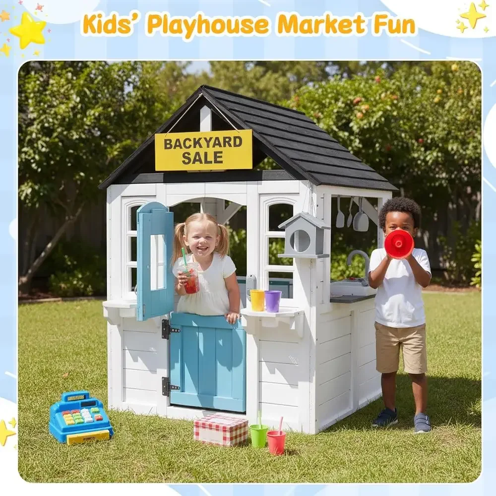 YOE Wooden Kids Playhouse with – обзор и цена Kids Outdoor House With Kitchen