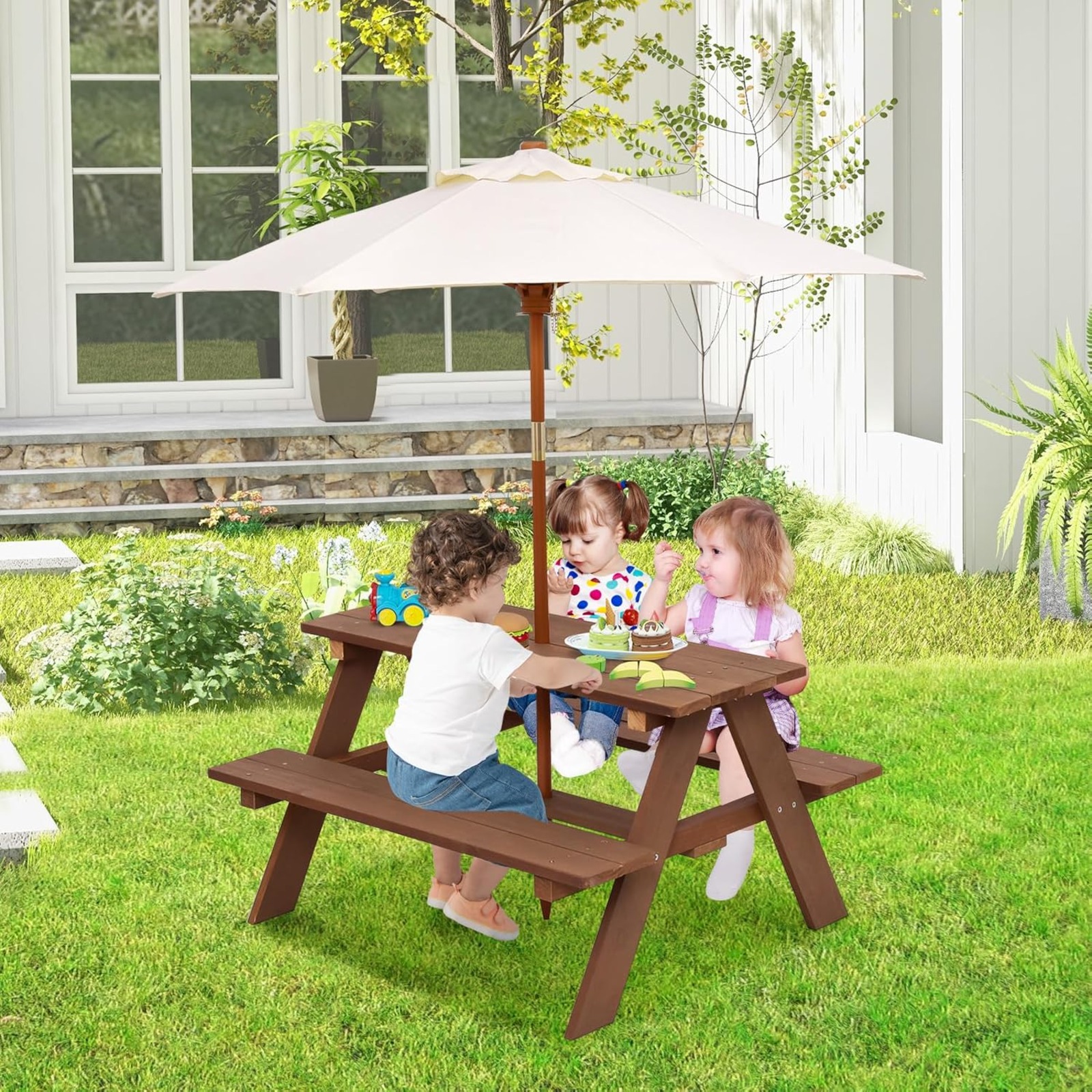 Kids Picnic Table, Outdoor Woo – обзор и цена Kids Outdoor Bench With Umbrella