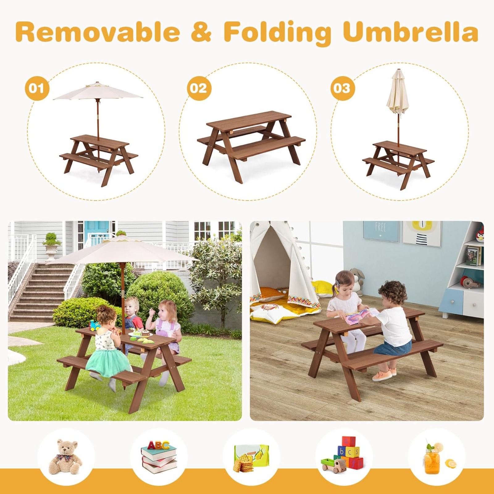 Kids Picnic Table, Outdoor Woo – обзор и цена Kids Outdoor Bench With Umbrella